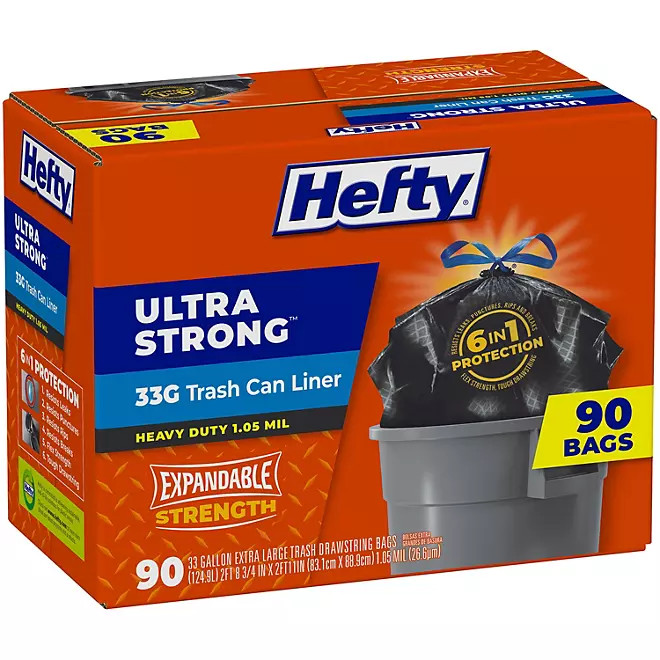 Hefty Ultra Strong Drawstring Trash Bags, Unscented 33 gal., 90 ct. gallery