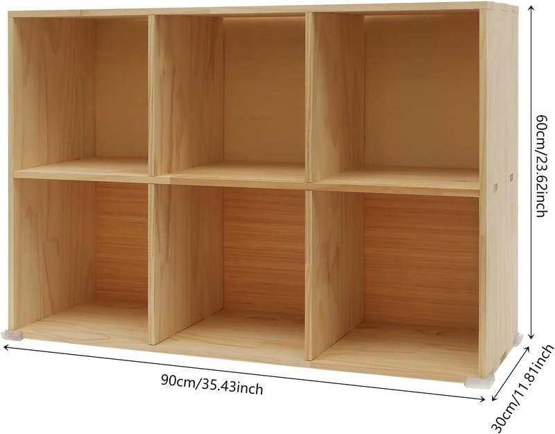 Solid Wood Bookcase 6-Cube Shelf, Convertible Vertical/Horizontal Storage Unit, gallery