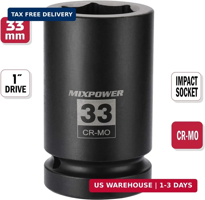 MIXPOWER 1 Inch Drive Deep Impact Socket, CR-MO, 33mm, 6 Point, Radius Corner De gallery