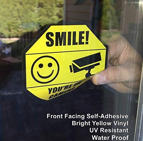 4 Pack Smile You Are On Camera Security Stickers UV Resistant Vinyl Decals gallery