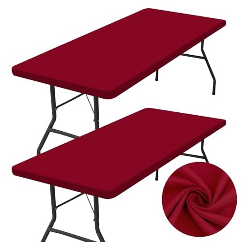 2 Pack Rectangle Table Cloth, Elastic Fitted 72" x 30" (Rectangular) Wine Red gallery
