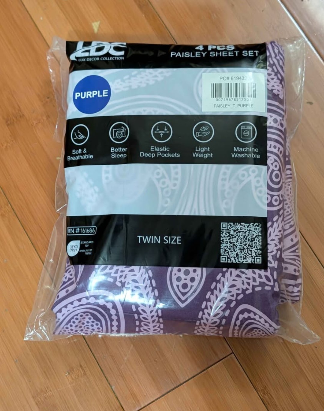 LDC Lux Decor Collection Paisley Twin Sheet Set Purple Soft Deep Pockets gallery