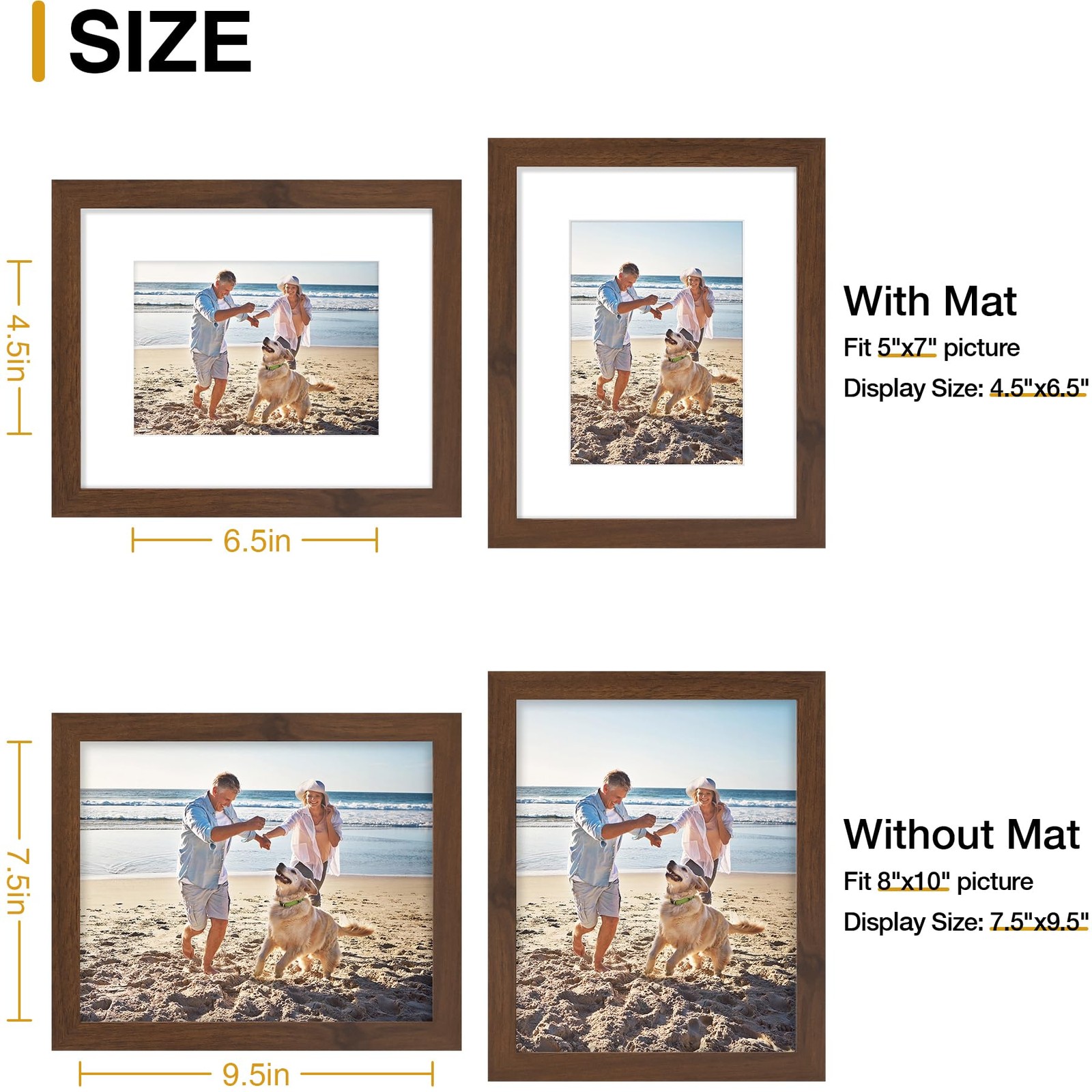 8x10 Picture Frame, Display Pictures 5x7 with Mat or 8x10 without Mat, Wall &... gallery
