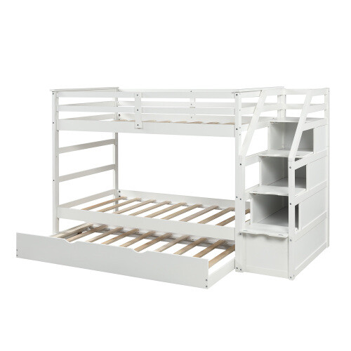 Solid Wood Bunk Bed with Trundle Platform Bed Frames Daybed For Home School Dorm gallery