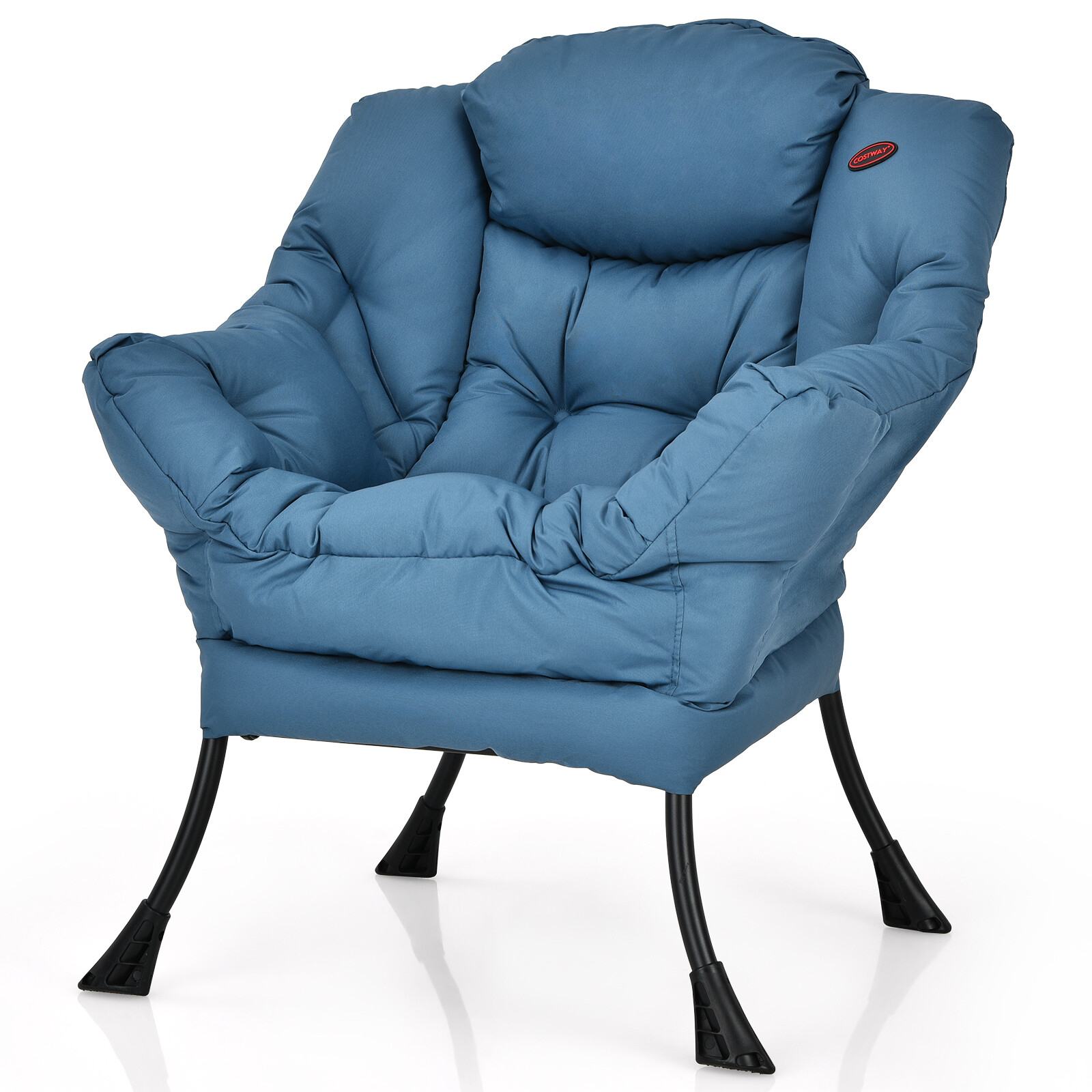 Costway Modern Polyester Fabric Lazy Chair Single Sofa Chair w/ Side Pocket Navy gallery