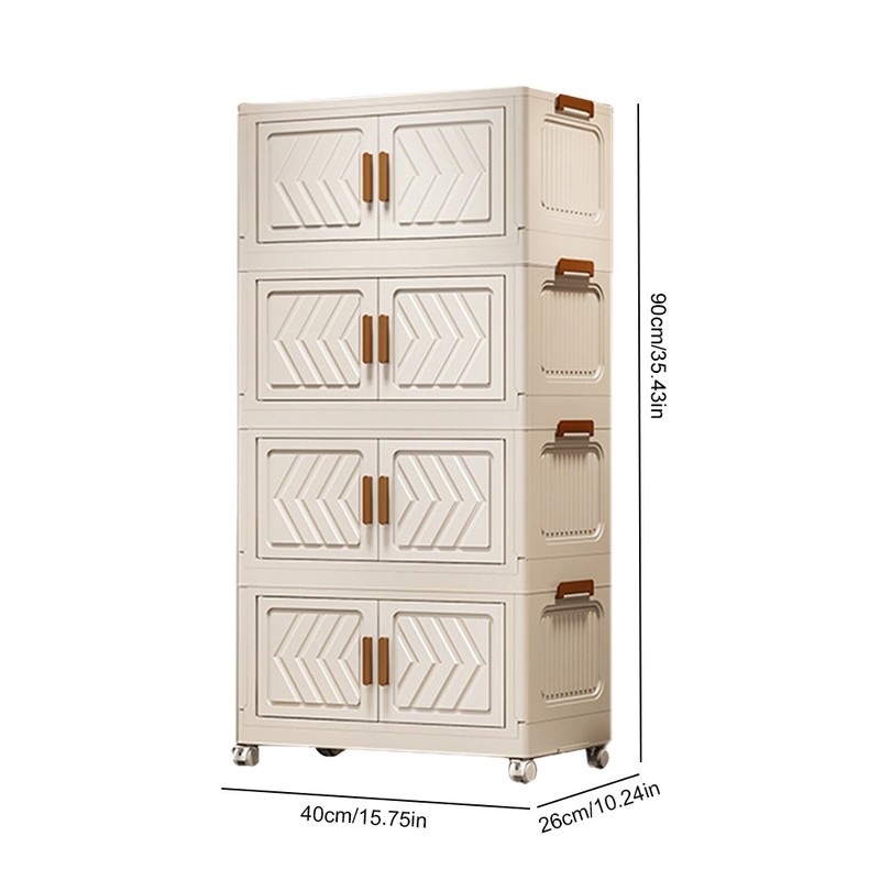 (White)4 Tier Stackable Storage Bins with Lids Doors Wheels Storage Drawer (Whit gallery