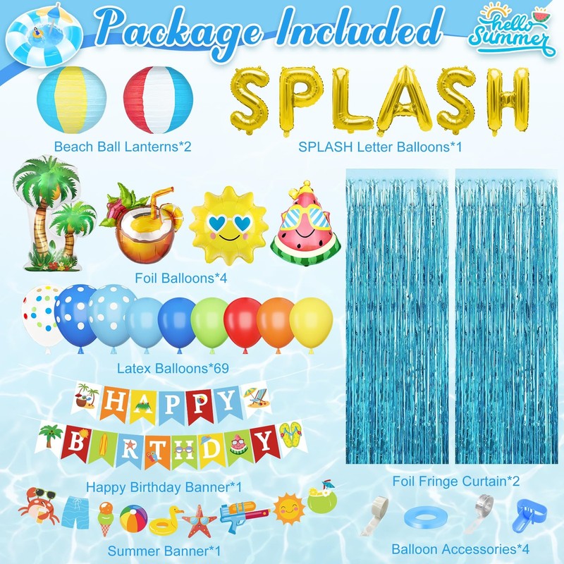 Summer Pool Beach Party Decorations, Splash Birthday Bash Party Supplies Tropica gallery