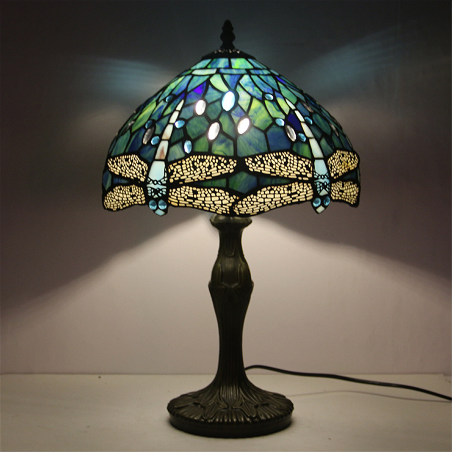 Dragonfly Style Tiffany Table Lamp Stained Glass Desk Light for Home Decor H 18" gallery