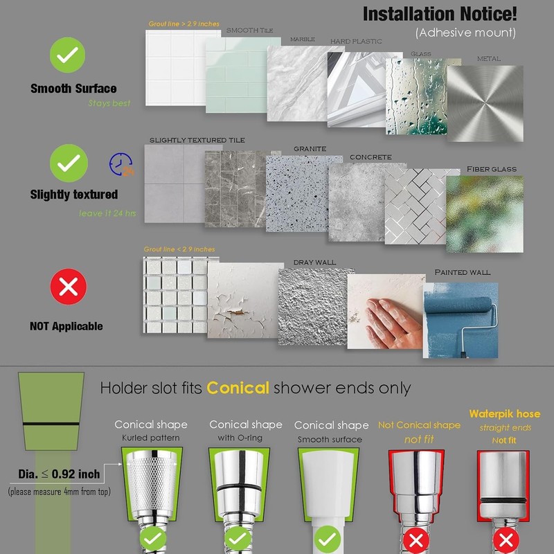 Handheld Shower Head Holder - 5 Positions Adjustable + 90° downwards - Adhesive gallery