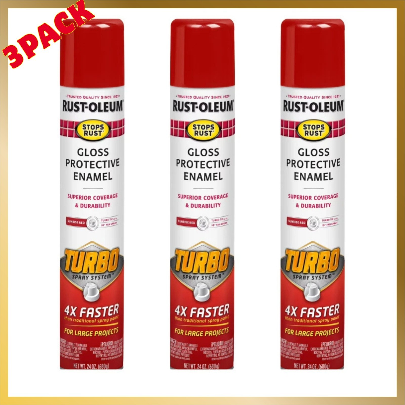 (3 Pack) Rust-Oleum Stops Rust Turbo Spray Paint, Gloss Sunrise Red, 24 oz Cans gallery