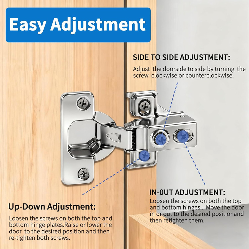 Concealed 105° Soft Close Cabinet Hinges - 24 Pack for 1/2" Overlay gallery