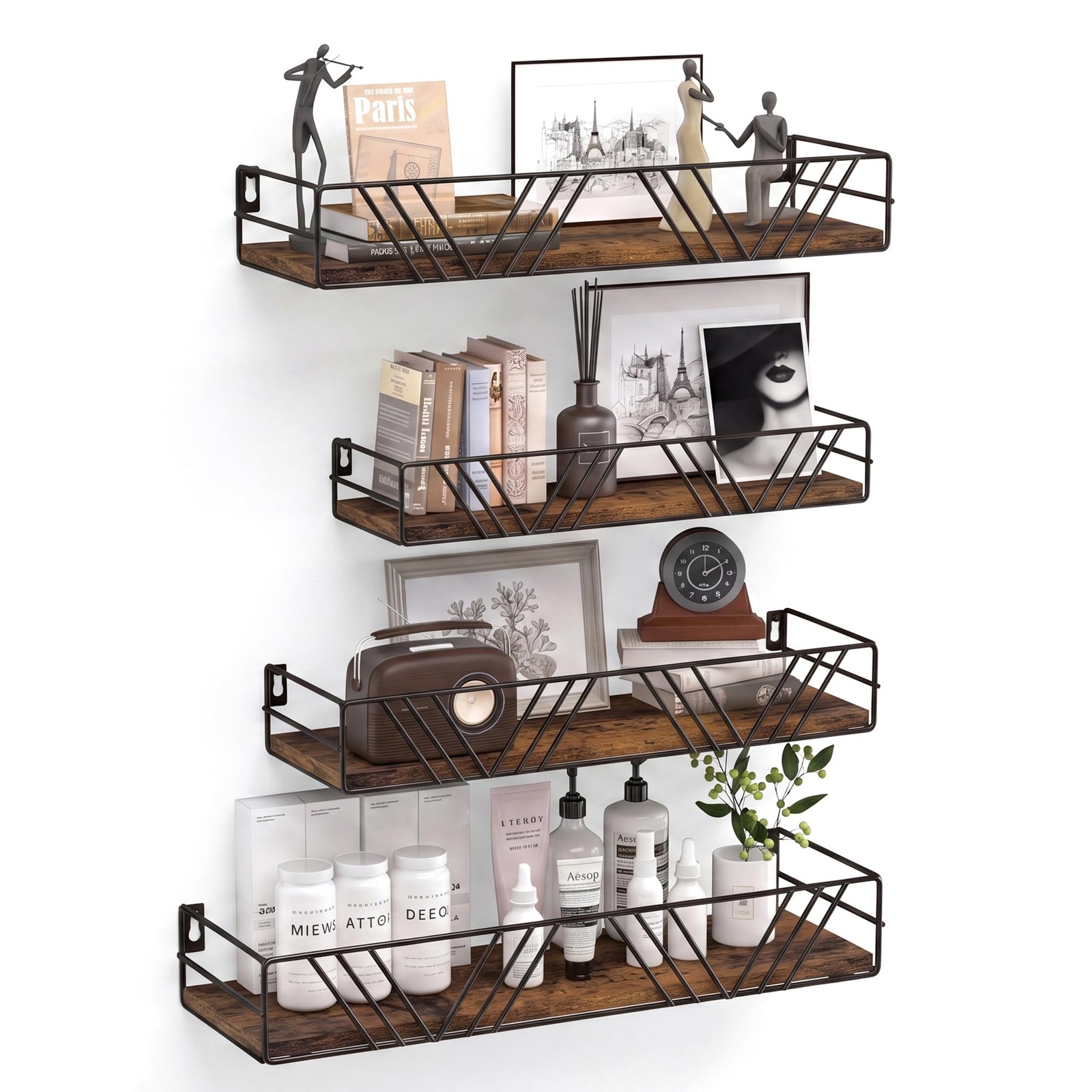 Floating Shelves for Wall, 4 Sets Rustic Wall Mounted Shelves with Metal Fram... gallery