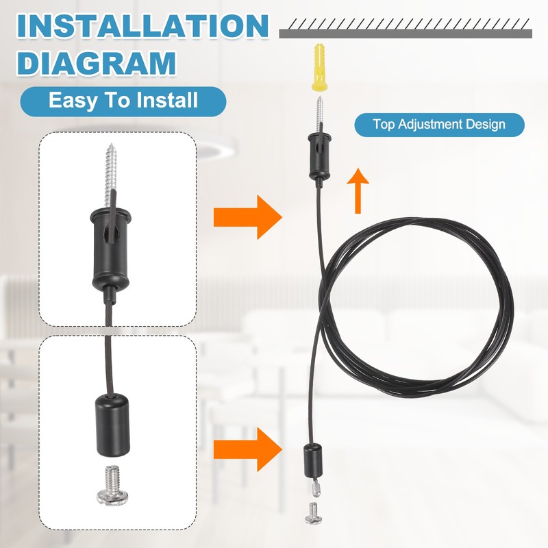 4Set 4.9ft Ceiling Hanging Wire Cable Kit with Slotted Mount Screw Kit, Black gallery