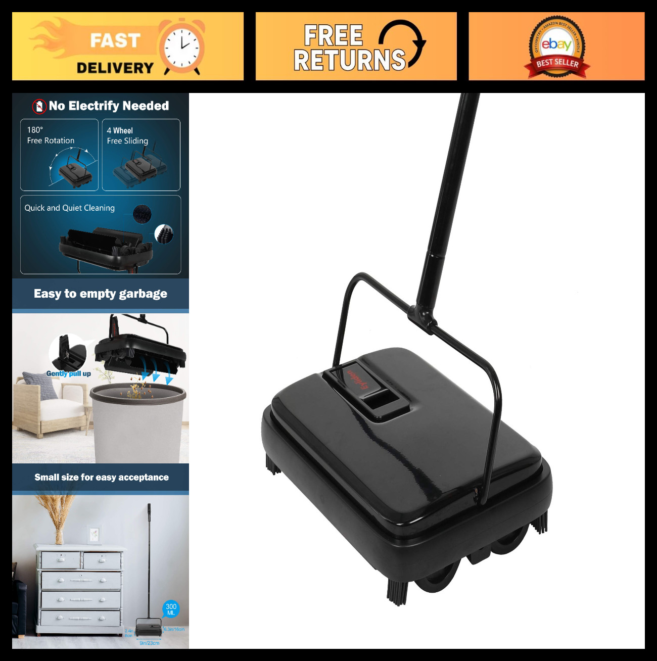 Mini Carpet Sweeper - Lightweight, No Noise, Manual Hand Push for Easy Cleaning gallery