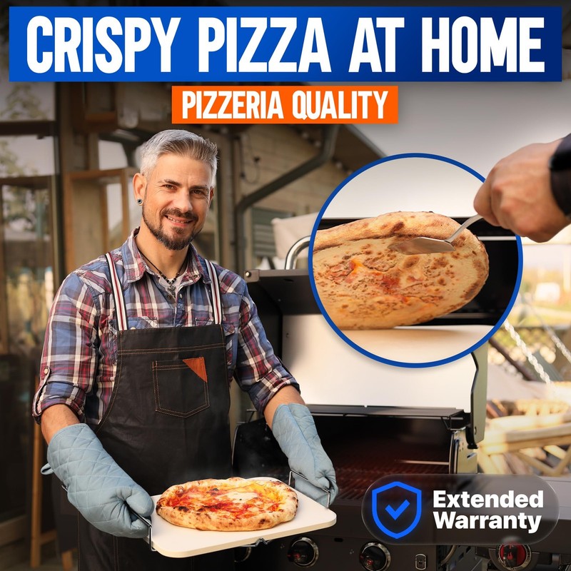 15x12 Inch Rectangular Cordierite Pizza Stone Handles Rack Scraper Set gallery