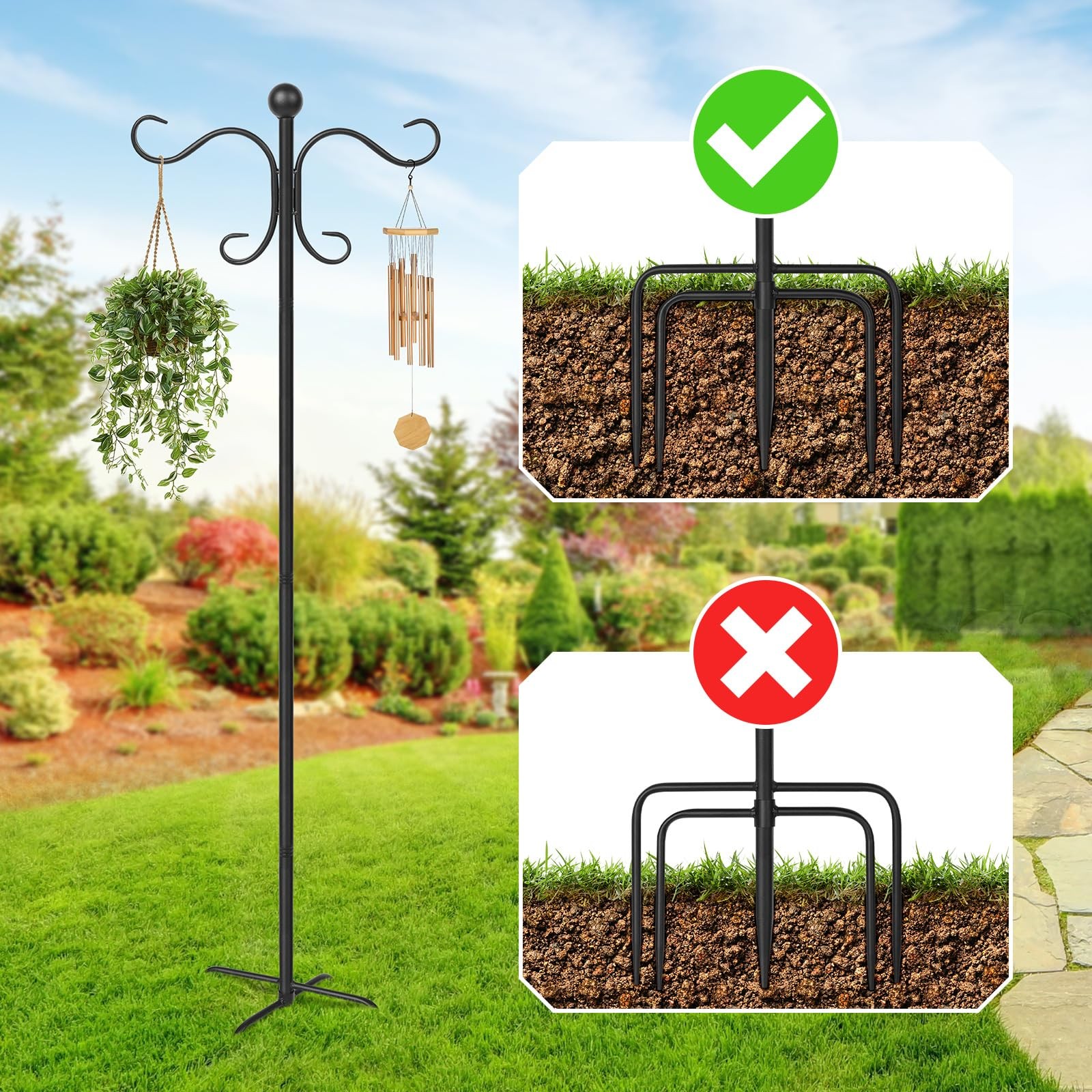 76 Inch Adjustable Double Shepherds Hooks for Outdoor Heavy Duty, Sided Garde... gallery