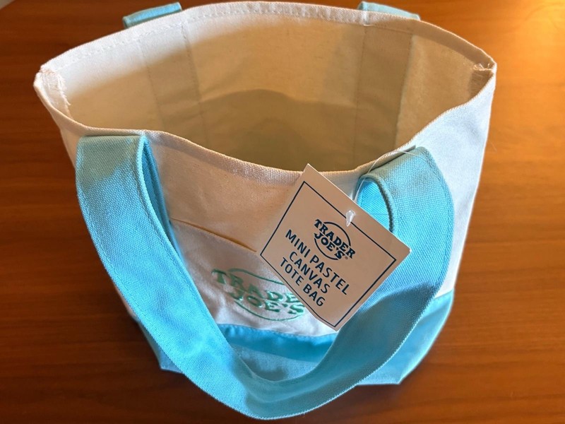 Trader Joe's Mini Canvas Reusable Pastel Blue Tote Bag Spring NWT gallery