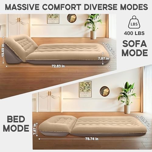 Inflatable Couch for Camping, Air Mattress with Adjustable Backrest, Blow Up gallery