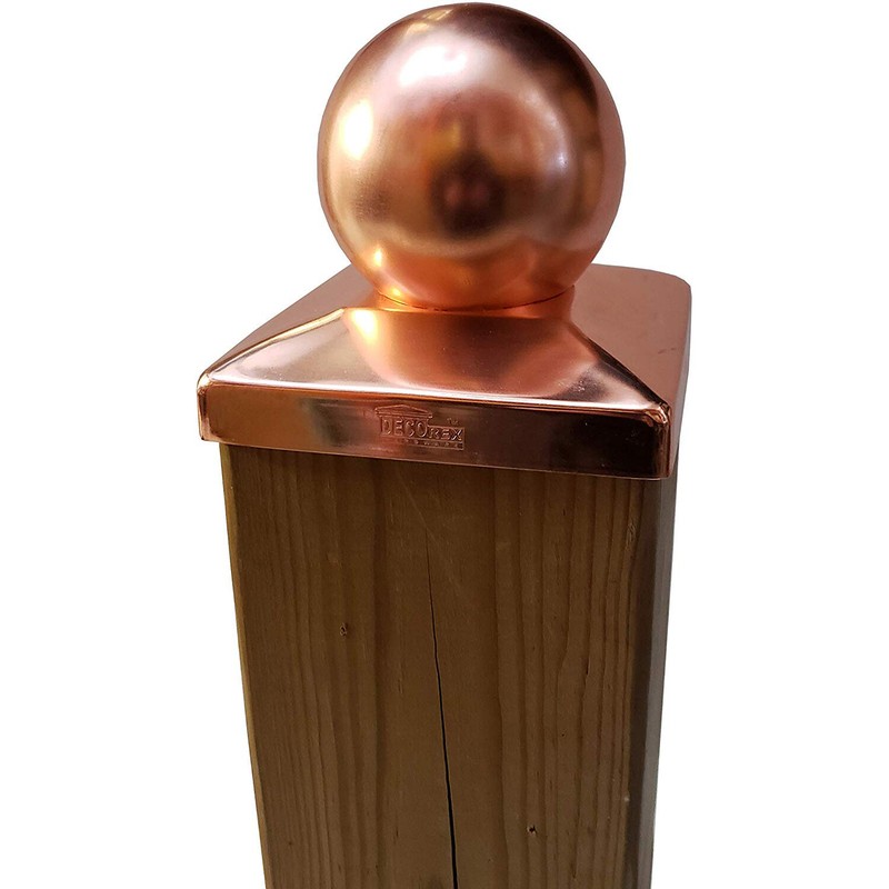 5.5" x 5.5" Solid Copper Ball Post Cap for True/Actual 5.5" x 5.5" Wood Posts gallery