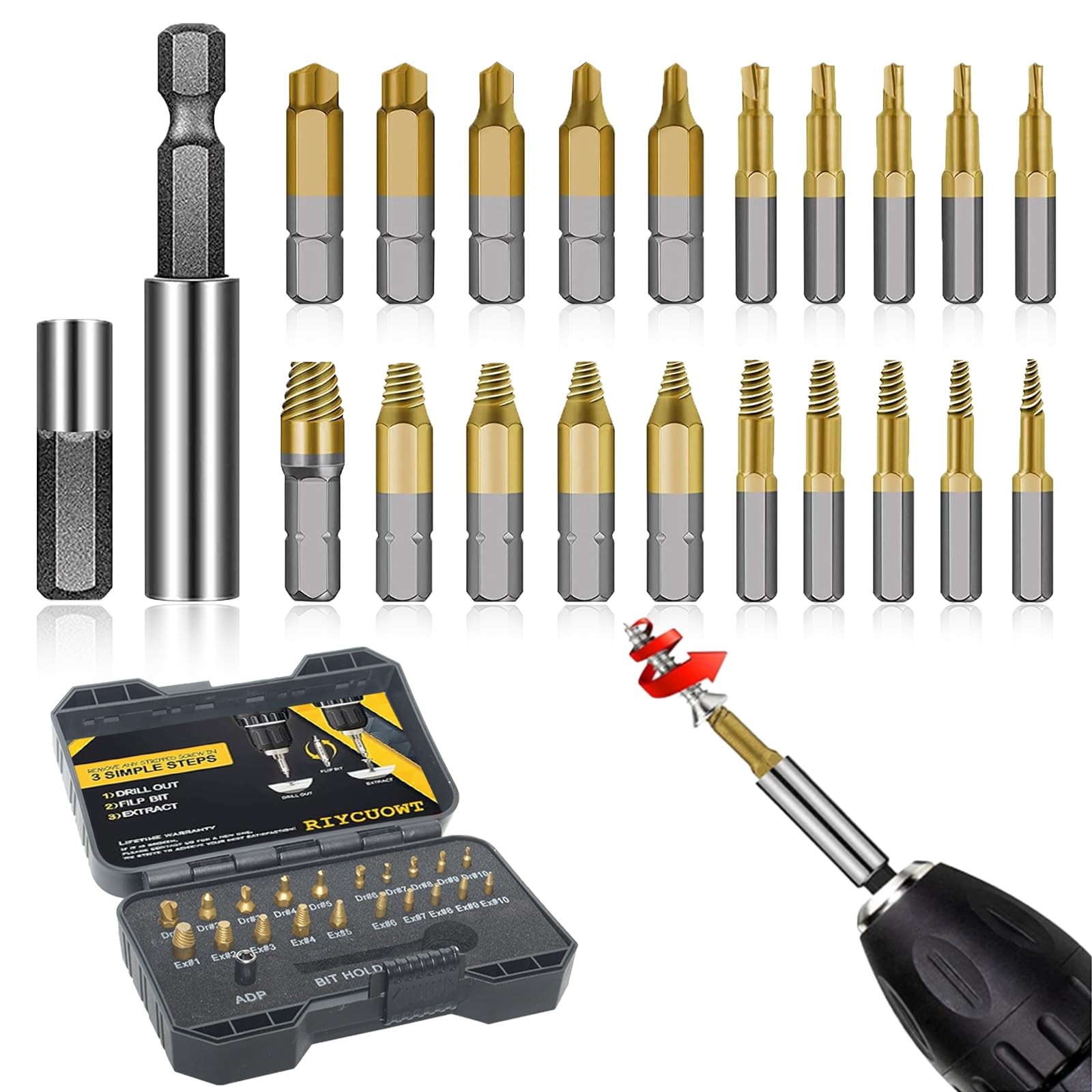 Damaged Screw Extractor Set: 22PCS Titanium Broken Bolt Extractor Kit - Easy ... gallery