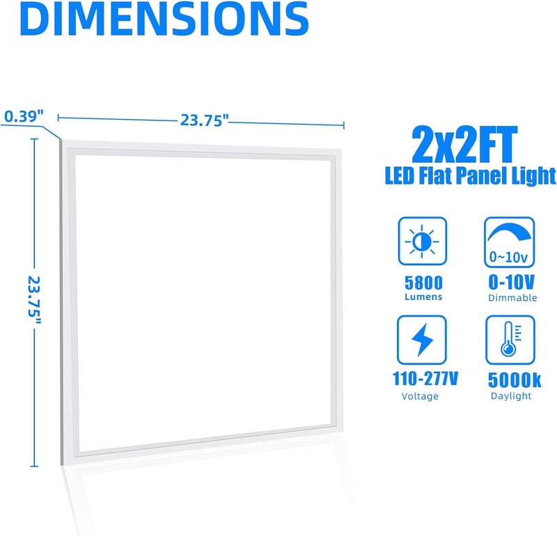 2x2 LED Flat Panel Light 4-Pack, 0-10V Dimmable, Back-Lit 2x2FT LED Panel Lights gallery