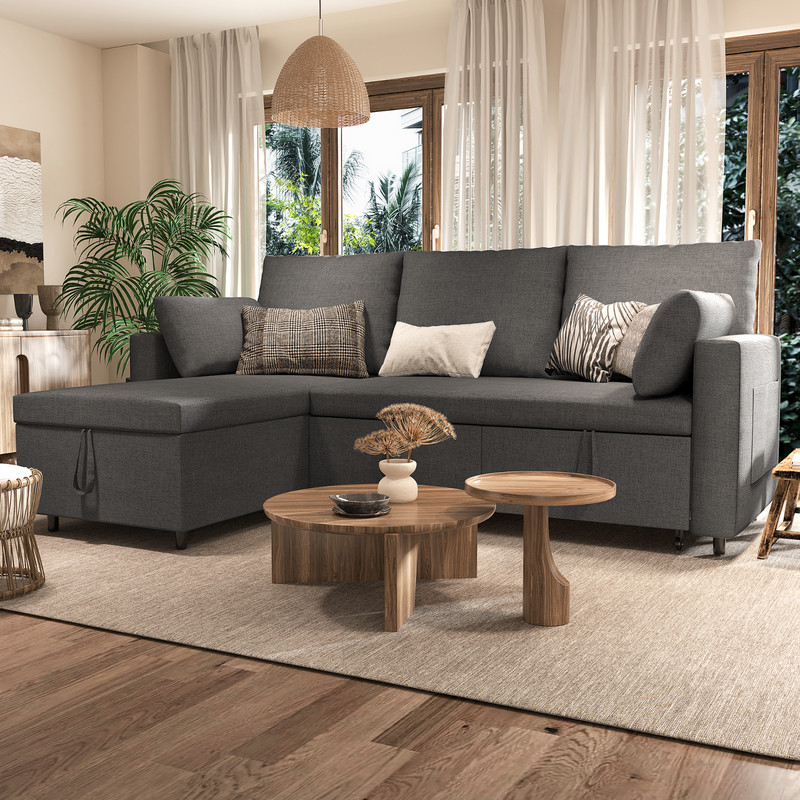 Linen Sleeper Sofa Bed,Pull OutCouch Bed with Storage Chaise gallery