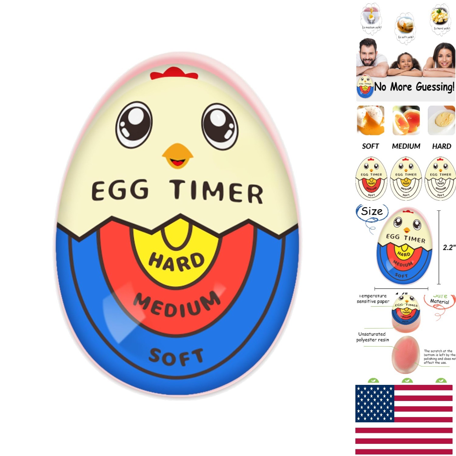 Color-Changing Egg Timer for Perfect Boiled Eggs Every Time, Cute Resin Design gallery