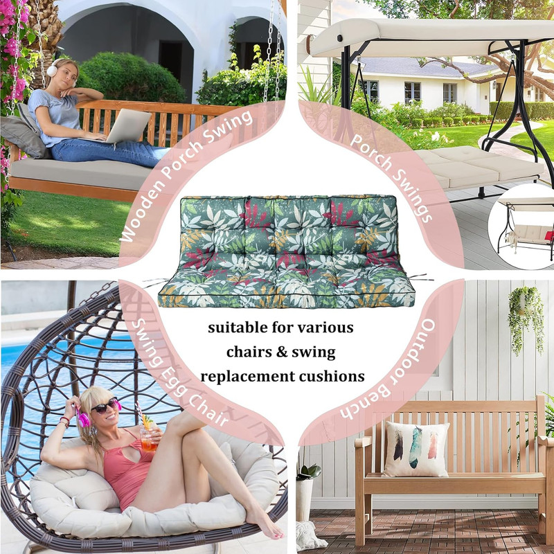 Outdoor Swing Replacement Cushion, 4" Thick Waterproof Green Floral 40x55In gallery