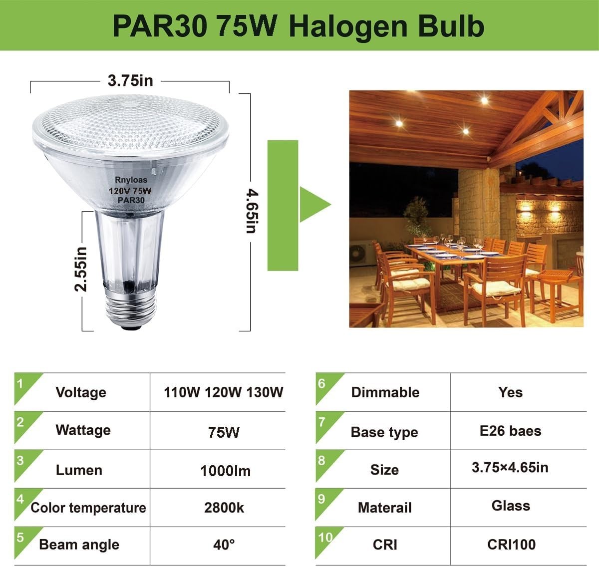 6 PACK PAR30 Long Neck Bulbs 60W Dimmable 3000K Warm White E26 medium Ba gallery