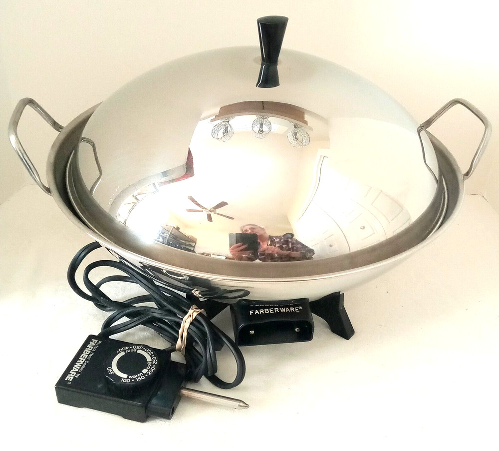 Farberware 301 Electric Wok w Lid Plug Stainless Steel 7 QT 14 " 575