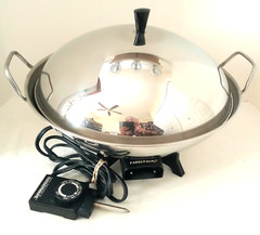 Farberware 301 Electric Wok w Lid Plug Stainless Steel 7 QT 14 ” 575
