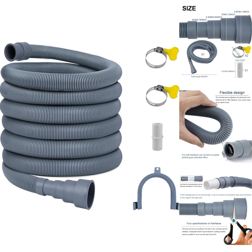20FT Universal Washing Machine Drain Hose Extension Kit - Heavy Duty Flex Pipe