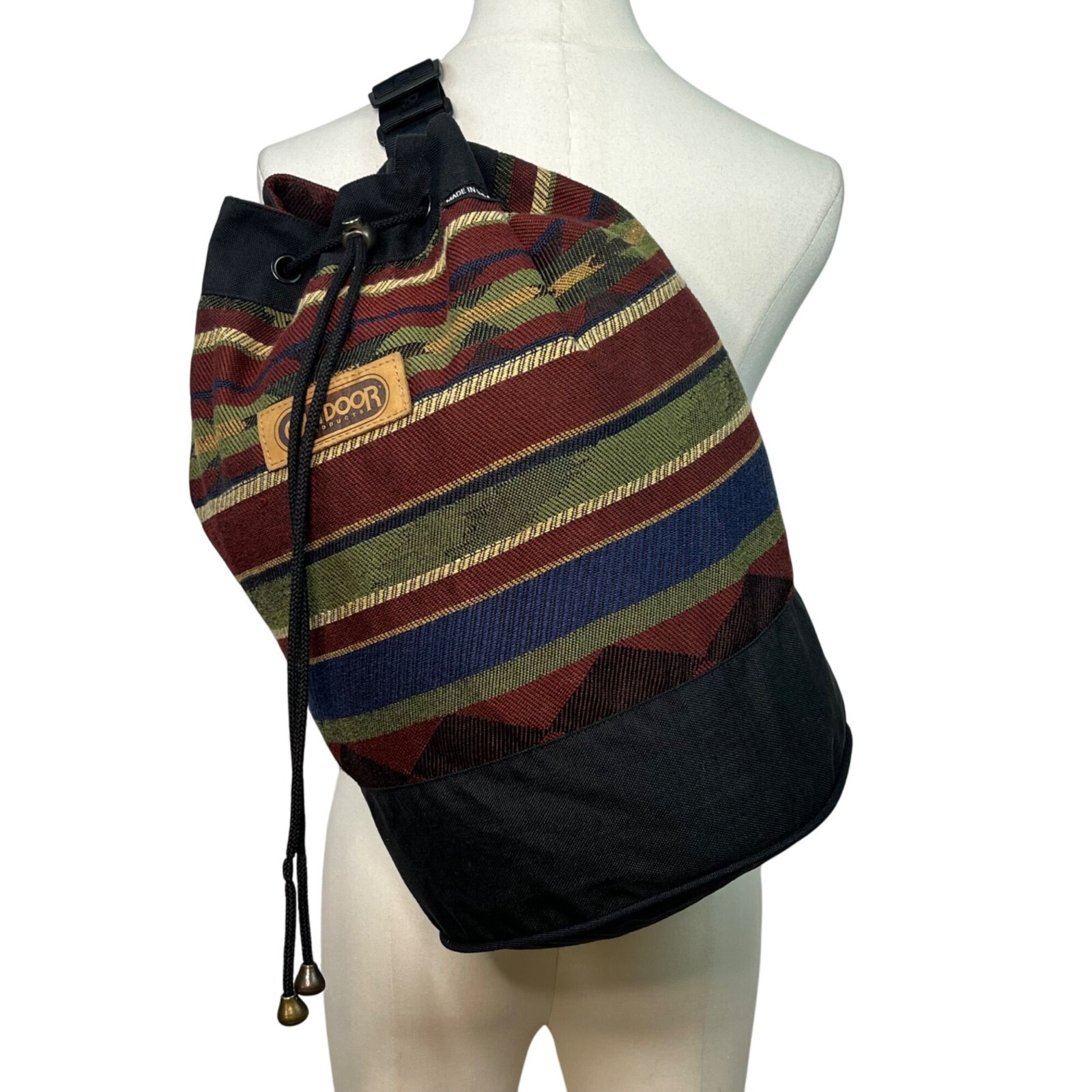 Outdoor Products Black & Red Striped Pattern Canvas & Adjustable Strap Backpack 2