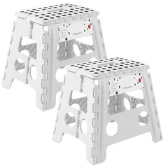 2 Pack – 13″ Folding Plastic Step Foot Stools with Handle – White