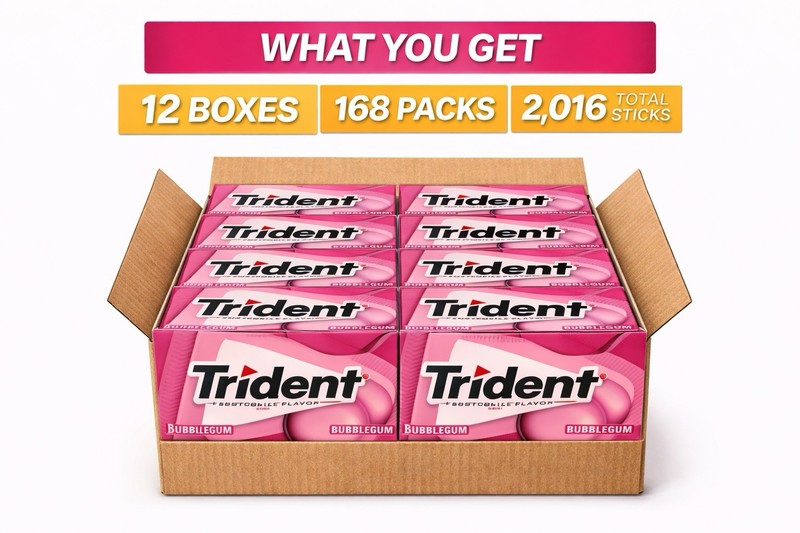 Trident Bubble Gum 12 Boxes (144 Packs / 2,016 Sticks) Bulk Fresh Long Lasting gallery