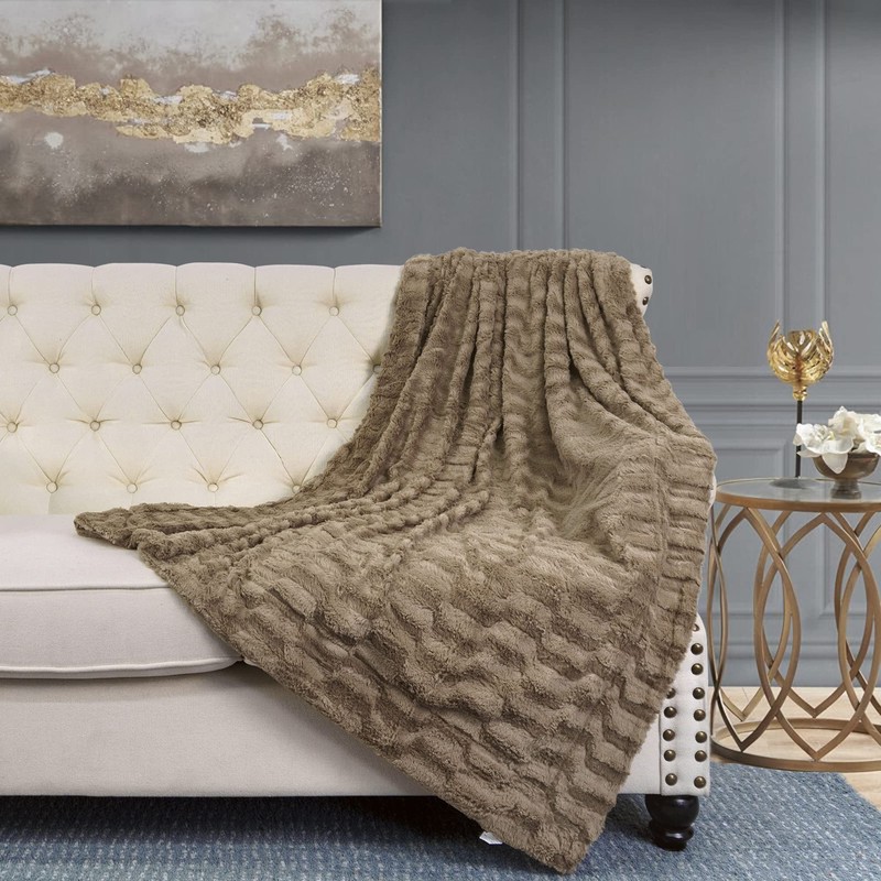 Home Soft Things Brown Saga Double Sided Faux Fur Throw, 60" x 80", Taupe Com... gallery