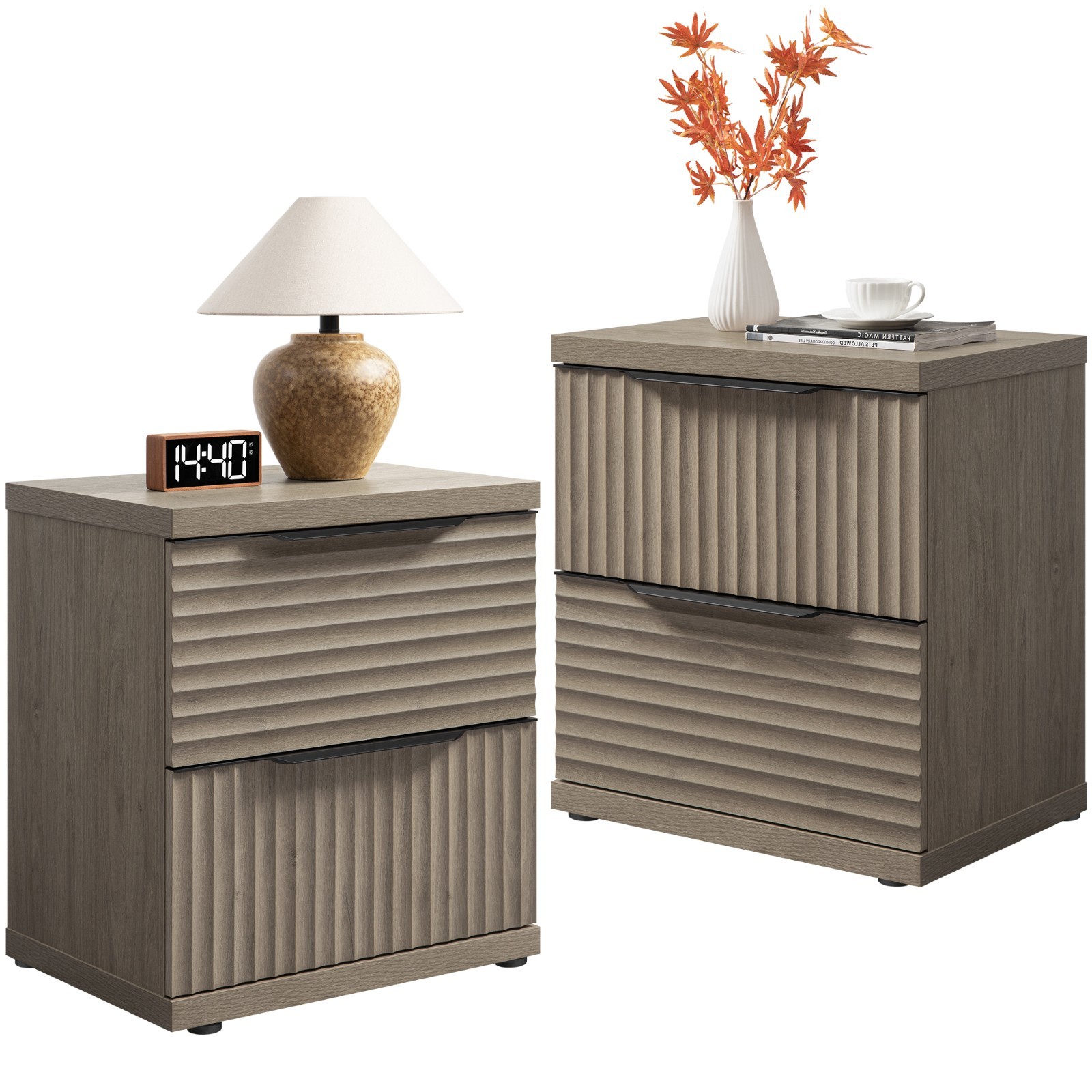 SICOTAS Modern Nightstand Set 2 Drawers 22.4"W Bedside Table for Bedroom gallery