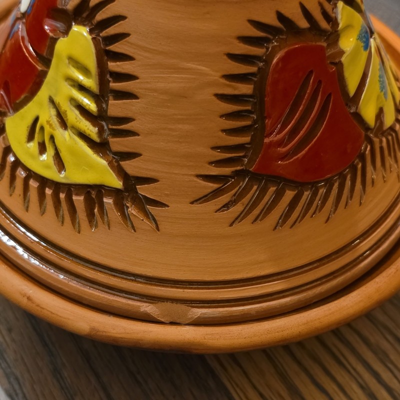 Hand-Painted Ceramic Terracotta Tagine, Brown Red Yellow, Base Pan & Lid gallery