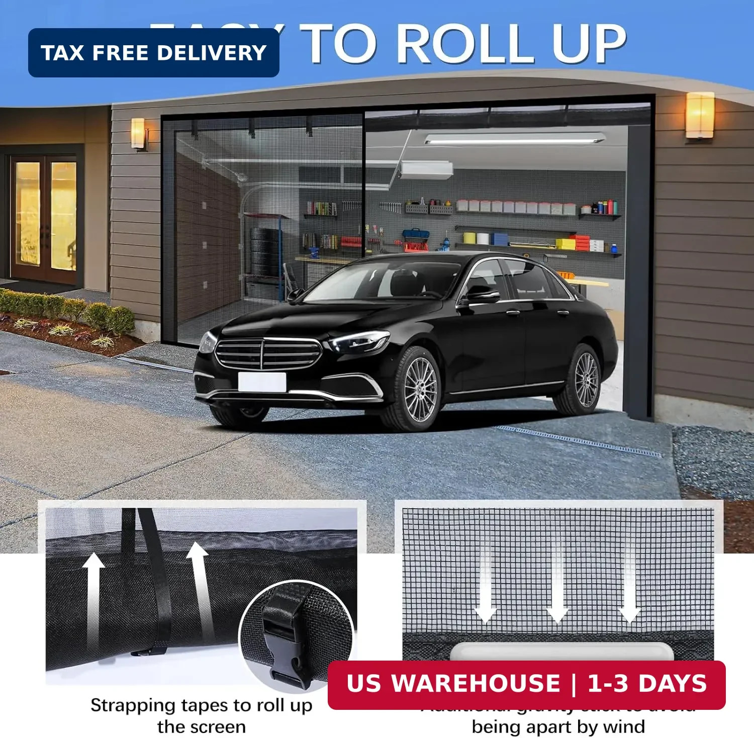 Garage Door Screen for 1 Car Garage 9x8FT, Magnetic Screen Garage with Retractab gallery