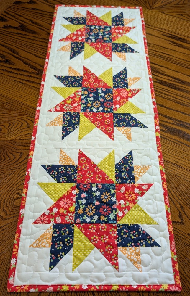 Handmade Quilted Patchwork Table Runner 14 1/2 x 39 1/2" Cheerful Summer Colors