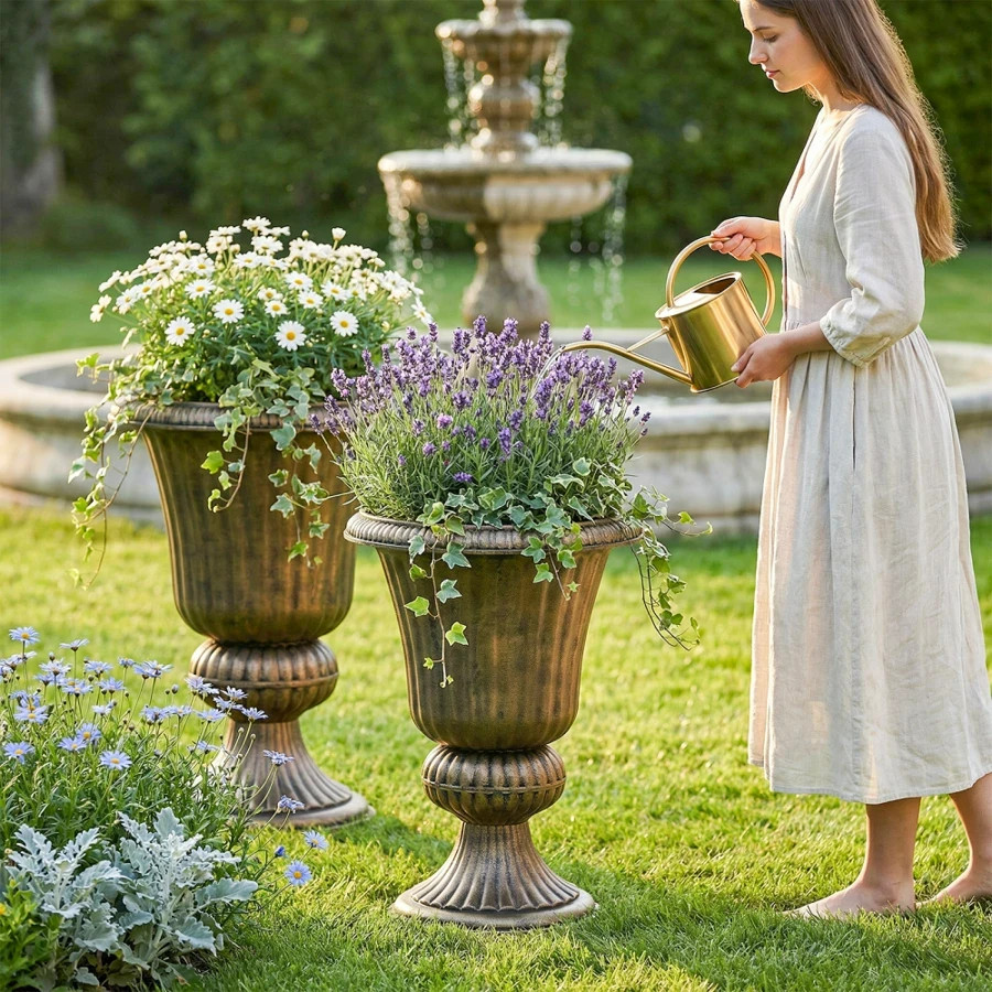 2 PCS 20" Urn Planters Outdoor Large Weatherproof Tall Flower Pots gallery