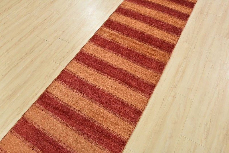 Striped Gabbeh Runner 2’8” x 10’5” Gold Wool Hand-Knotted Oriental Rug gallery
