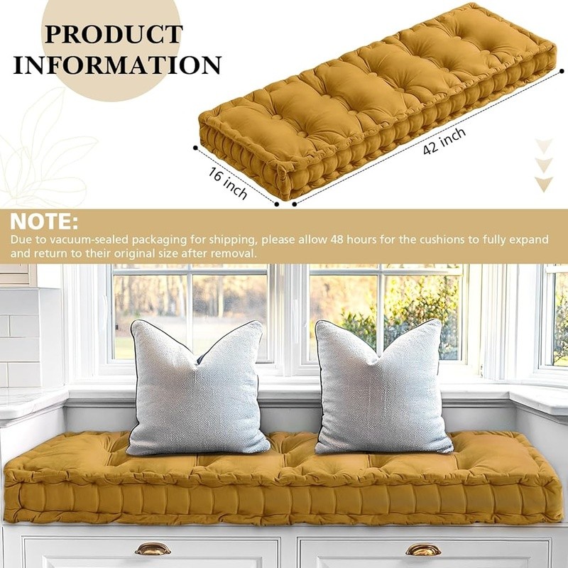 Tufted Velvet Bench Cushion Memory Foam Indoor Seating Soft Durable Comfort New gallery