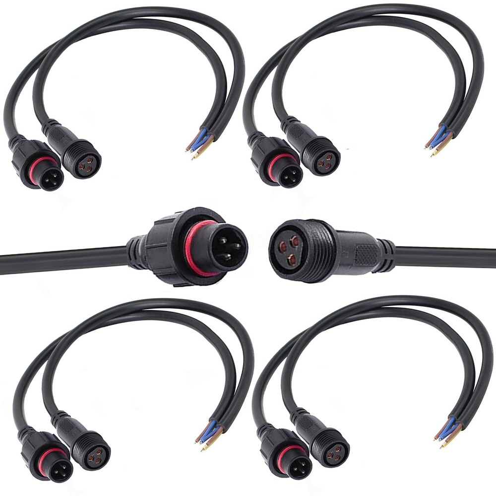 QOFOWIN 3wire Waterproof Connector, 3Pin Male Female Plug LED 3Pin-way, Black