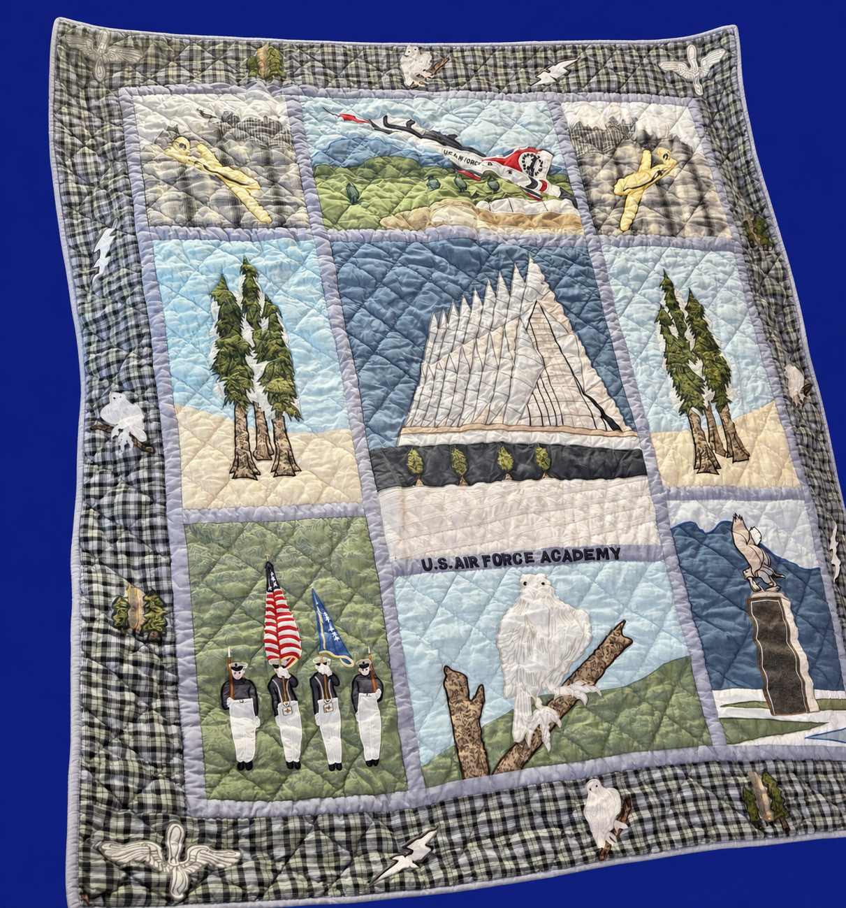 US Air Force Academy Cadet Chapel Quilt Throw 50x56 Applique Retired USAF Falcon gallery