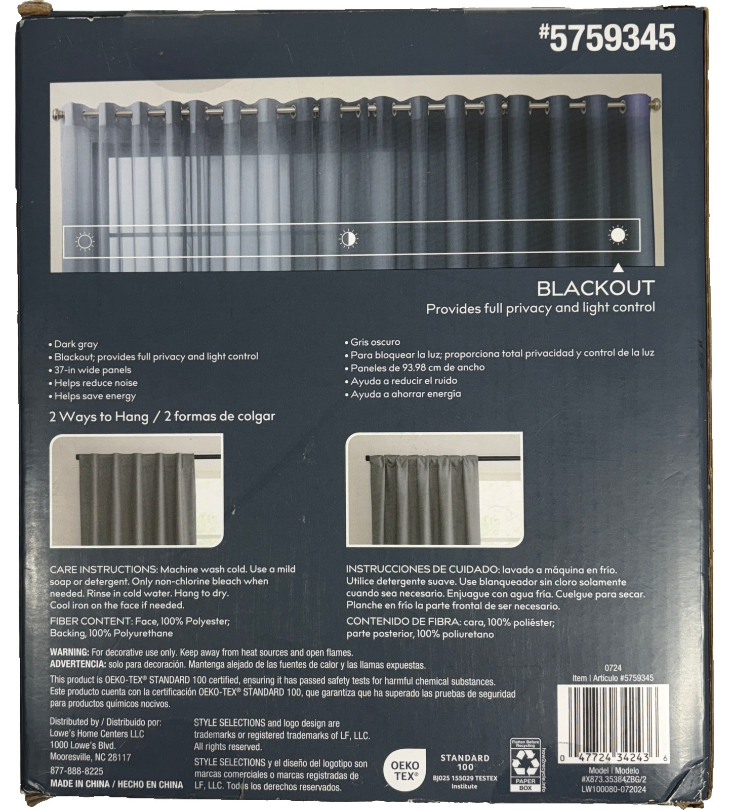Ardella Rod Pocket Back TopPanel Set Dark Gray Blackout Curtins 84 in. gallery