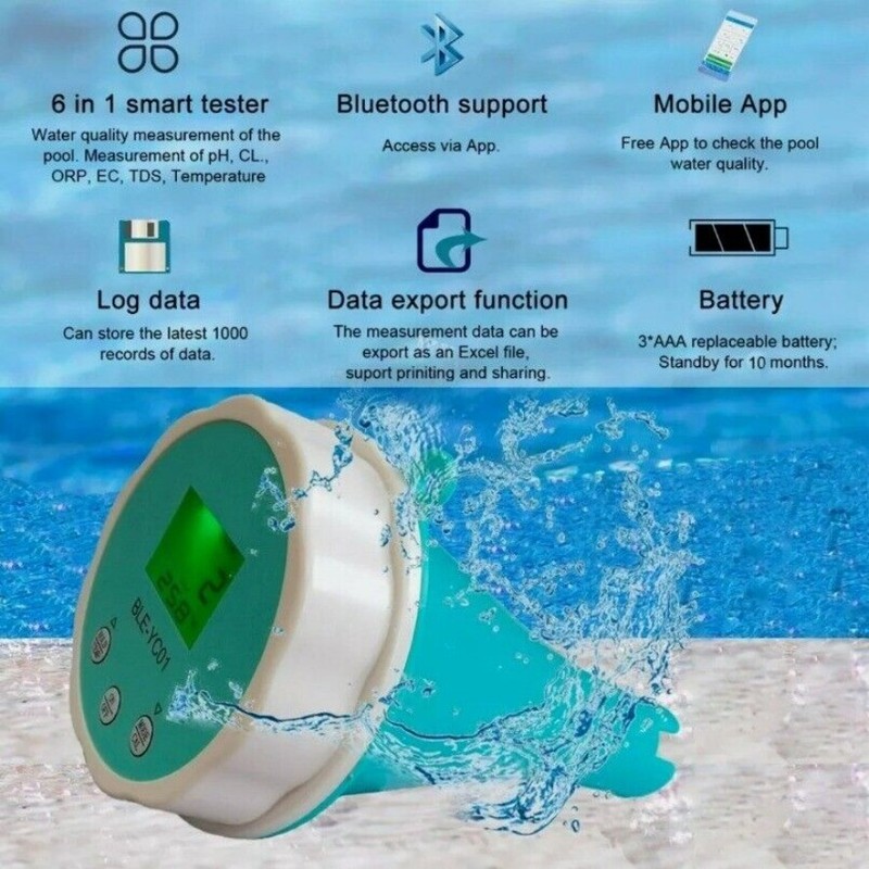 Smart Floating Swimming Pool Water Analyzer PH Chlorine EC TDS ORP TEMP Tester gallery