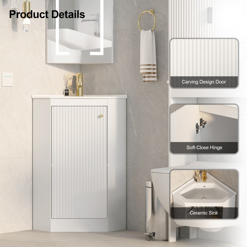 Modern 24" Corner Vanity Sink Basin Combo Bathroom Storage Cabinet Freestanding gallery