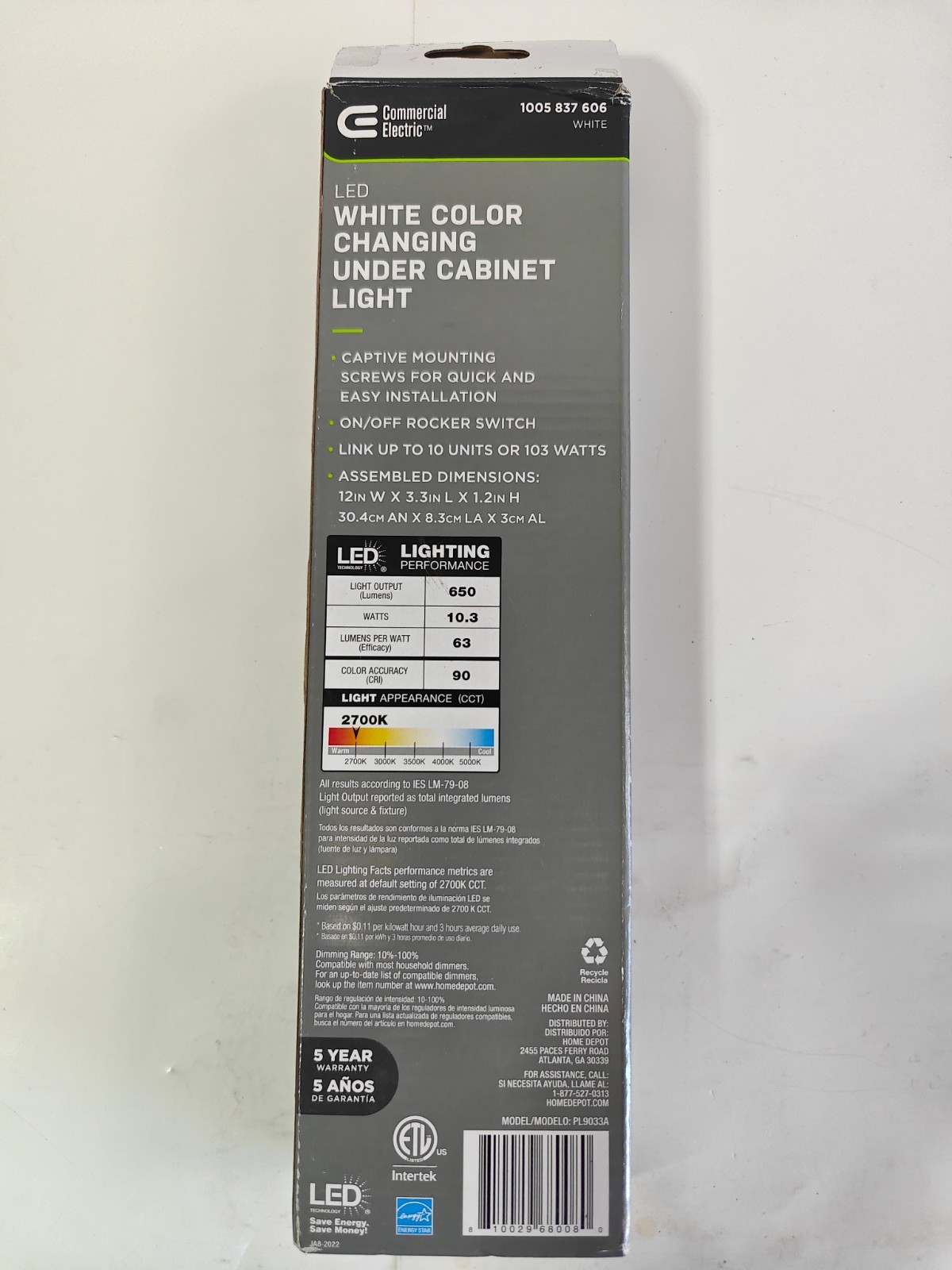 Commercial Electric Direct Wire Aluminum 12 in. LED White Under Cabinet Light gallery