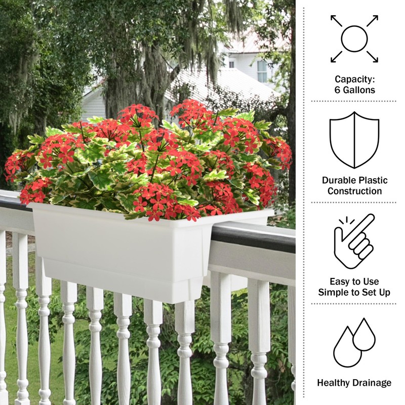 Railing Planter Box 2-Pack - 20.75-Inch Flower Boxes with Removable Drainage gallery